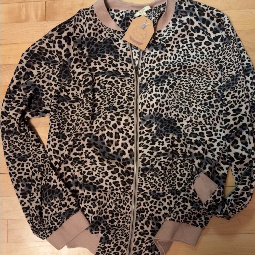 Kori Brown and Black Bomber Jacket with Ribbed Cuffs